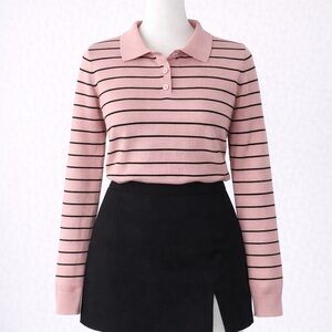 Pink Striped Knit Polo Sweater Top – TIC TOC (LA)